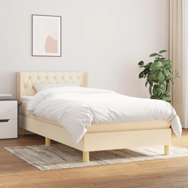 Κρεβάτι Boxspring με Στρώμα Κρεμ 100 x 200 εκ. Υφασμάτινο Κρεμ 3130494