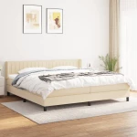 Κρεβάτι Boxspring με Στρώμα Κρεμ 200x200 εκ. Υφασμάτινο Κρεμ 3129902