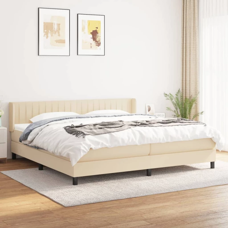 Κρεβάτι Boxspring με Στρώμα Κρεμ 200x200 εκ. Υφασμάτινο Κρεμ 3129902