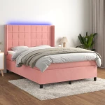 Κρεβάτι Boxspring με Στρώμα & LED Ροζ 140x200 εκ. Βελούδινο Ροζ 3139570