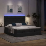 Οθωμανικό κρεβάτι με στρώματα & LEDs Μαύρο ύφασμα 160x200cm Μαύρο 3314557