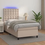 Κρεβάτι Boxspring Στρώμα&LED Καπουτσίνο 90x200 εκ. Συνθ. Δέρμα Καφέ 3135926