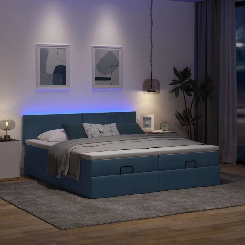 Οθωμανικό κρεβάτι με στρώματα & LEDs Μπλε 200x200cm ύφασμα Μπλε 3312835