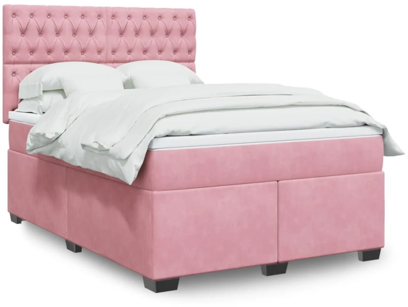 Κρεβάτι Boxspring με Στρώμα Ροζ 160x200 εκ. Βελούδινο Ροζ 3293265