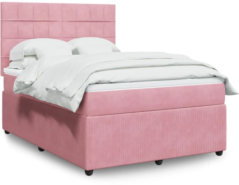 Κρεβάτι Boxspring με Στρώμα Ροζ 140x190 εκ. Βελούδινο Ροζ 3294639