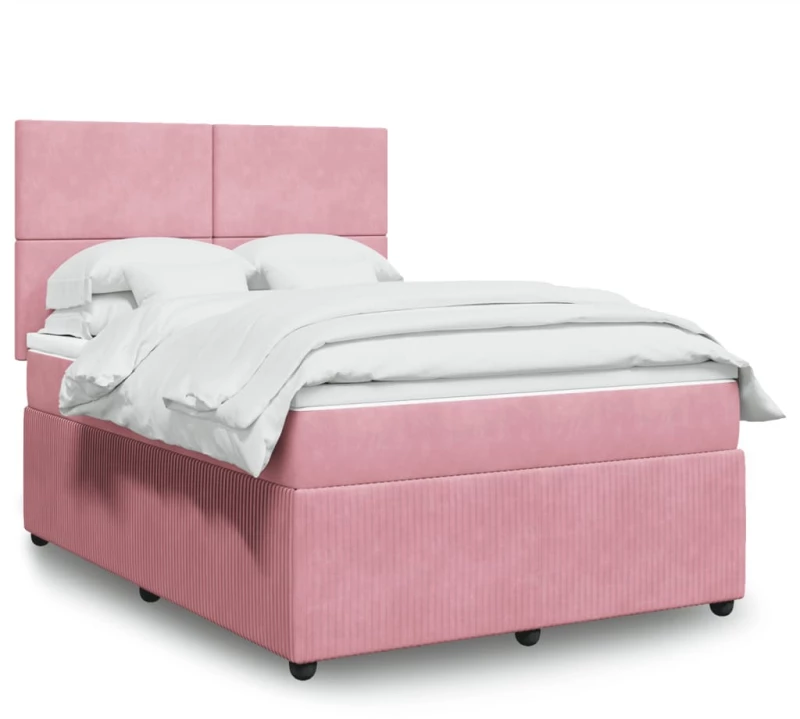 Κρεβάτι Boxspring με Στρώμα Ροζ 140x190 εκ. Βελούδινο Ροζ 3292333
