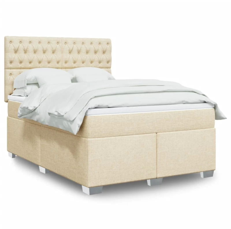 Κρεβάτι Boxspring με Στρώμα Κρεμ 140x190 εκ. Υφασμάτινο Κρεμ 3292795