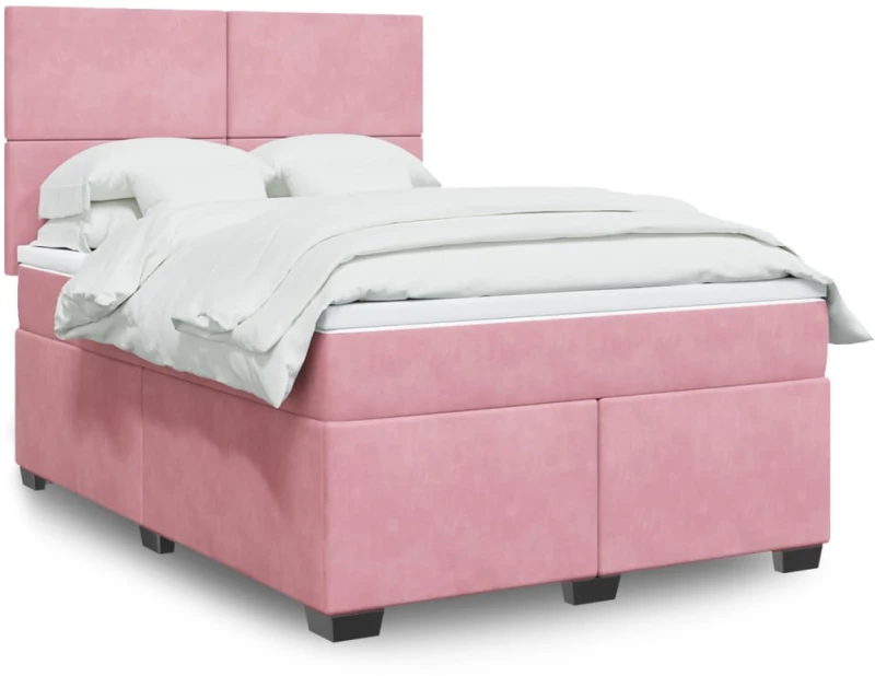 Κρεβάτι Boxspring με Στρώμα Ροζ 140x190 εκ. Βελούδινο Ροζ 3290905