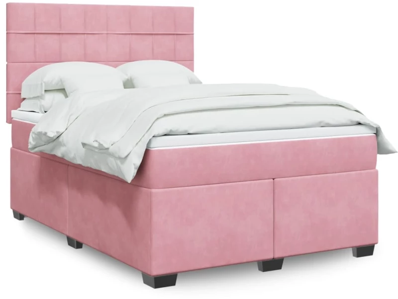 Κρεβάτι Boxspring με Στρώμα Ροζ 140x190 εκ. Βελούδινο Ροζ 3293211