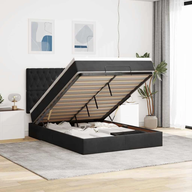 Οθωμανικό κρεβάτι με στρώματα & LEDs Μαύρο 140x190cm Βελούδο Μαύρο 3314392