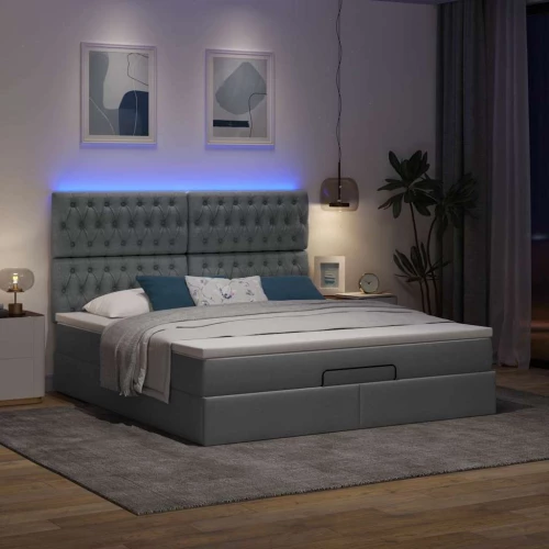 Οθωμανικό κρεβάτι με στρώμα & LEDs Σκούρο γκρι 160x200cm ύφασμα Σκούρο γκρι 3314101