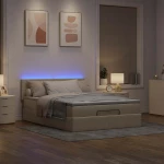 Οθωμανικό κρεβάτι με στρώμα & LEDs Cream 140x190cm Ύφασμα Κρεμ 3312310