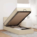 Οθωμανικό κρεβάτι με στρώμα & LEDs Cream 90x190cm ύφασμα Κρεμ 3312275