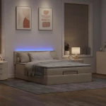 Οθωμανικό κρεβάτι με στρώμα & LEDs Cream 140x200 cm Ύφασμα Κρεμ 3312234