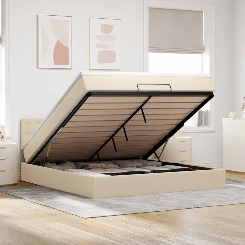 Οθωμανικό κρεβάτι με στρώμα Cream 180x200cm ύφασμα Κρεμ 3311648