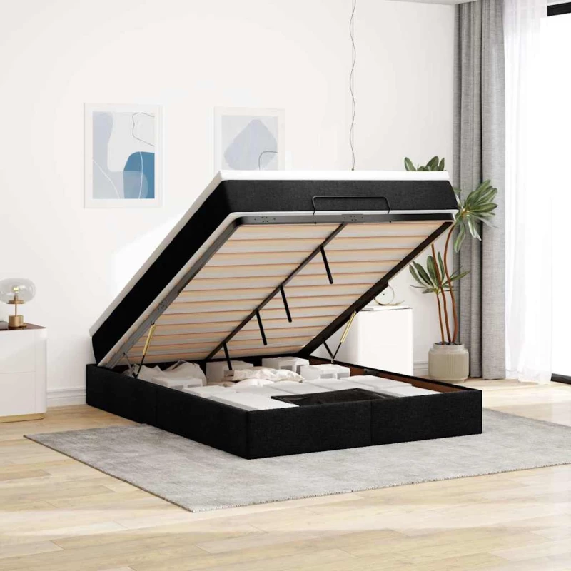 Οθωμανικό κρεβάτι με στρώμα Μαύρο 140x190cm Ύφασμα Μαύρο 3311108