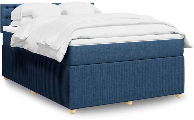 Κρεβάτι Boxspring με Στρώμα Μπλε 140x190 εκ. Υφασμάτινο Μπλε 3289771