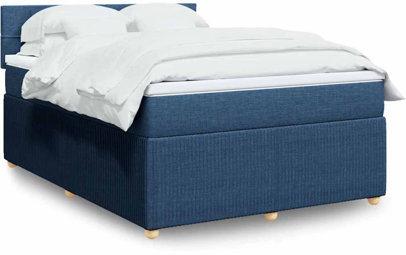 Κρεβάτι Boxspring με Στρώμα Μπλε 140x190 εκ. Υφασμάτινο Μπλε 3289757