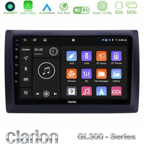Clarion GL300 Series 4Core Android11 2+32GB Fiat Stilo Navigation Multimedia Tablet 9" Με Carplay & Android Auto U-GL3-FT0824