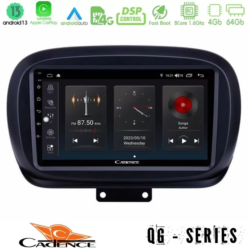 Cadence QG Series 8Core Android13 4+64GB Fiat 500X Navigation Multimedia Tablet 9" U-QG-FT0534
