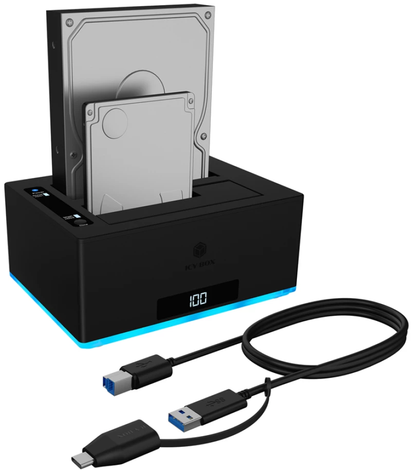 Icy Box Rgb Usb 3.2 Docking And Clone Station For 2x2.5'/3.5' Hdd/ssd Black