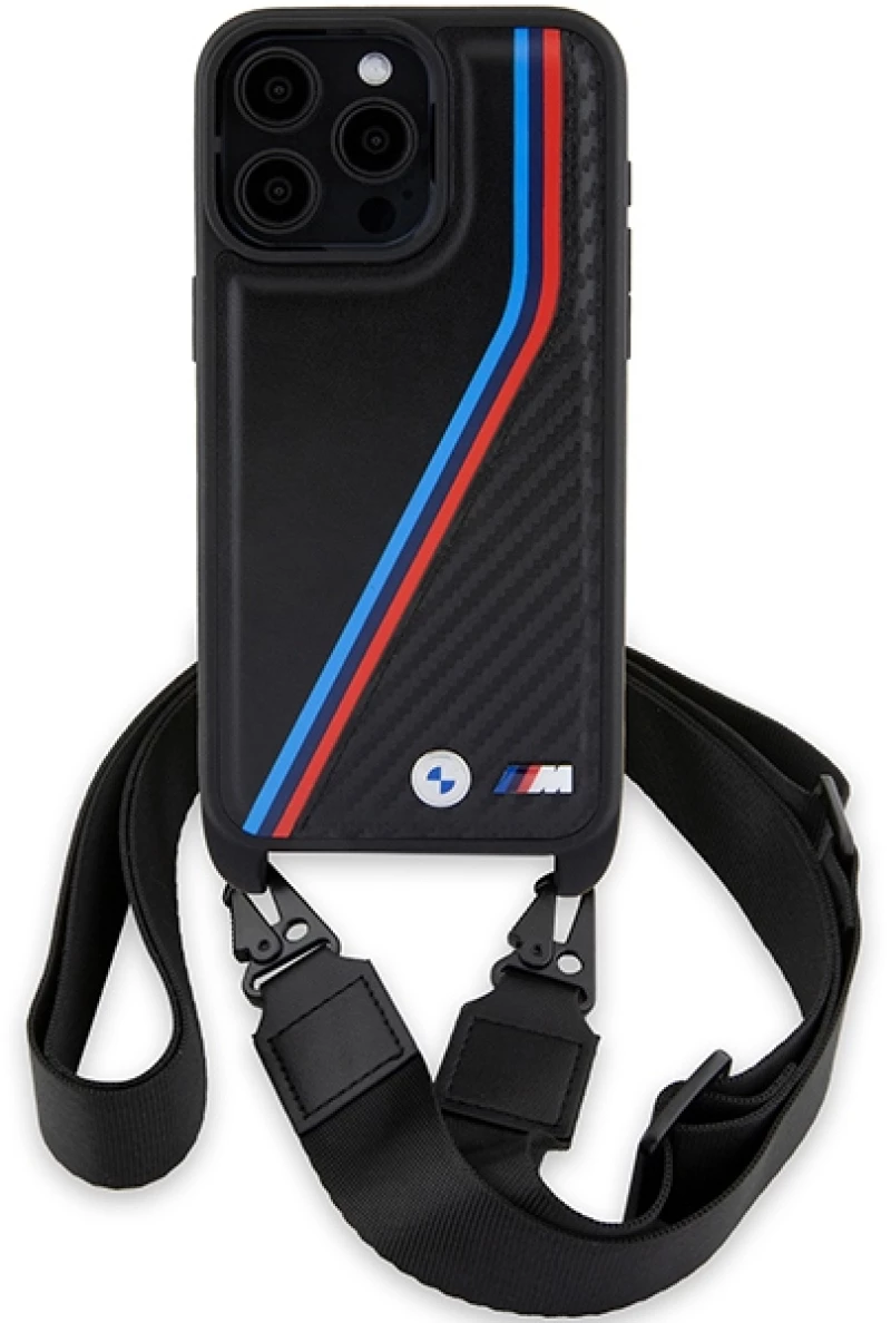 BMW M Edition Carbon Tricolor Lines & Strap case for iPhone 15 Pro - black