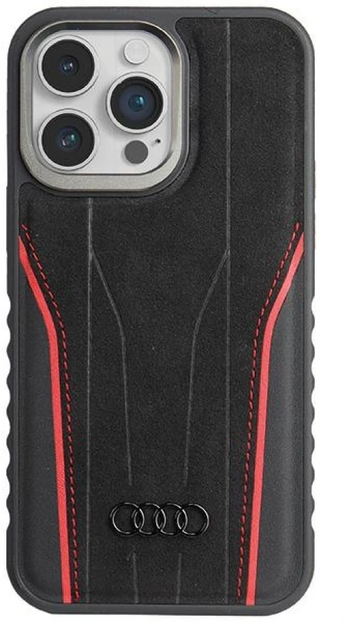 Audi Genuine Leather case with MagSafe for iPhone 15 Pro - black and red