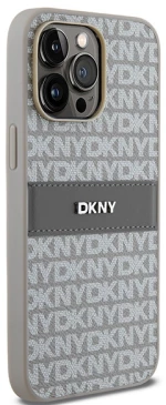 DKNY Leather Mono Stripe & Metal Logo case for iPhone 14 Pro - beige