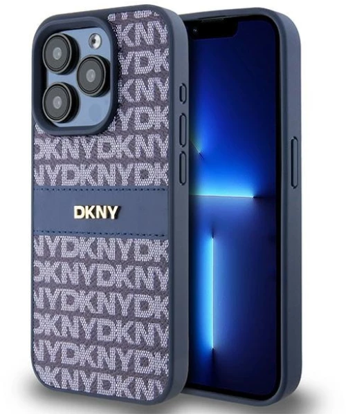 DKNY Leather Mono Stripe & Metal Logo case for iPhone 15 Pro - blue