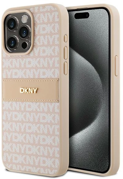DKNY Leather Mono Stripe & Metal Logo case for iPhone 15 Pro Max - pink