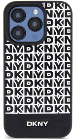 DKNY Leather Printed Pattern Metal Logo MagSafe Case for iPhone 15 Pro - Black