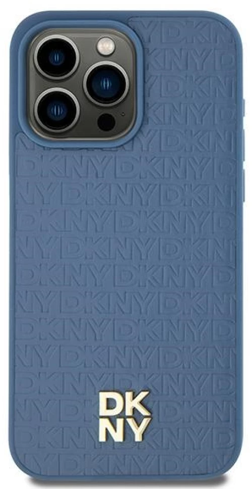 DKNY Leather Pattern Metal Logo MagSafe Case for iPhone 15/14/13 - Blue