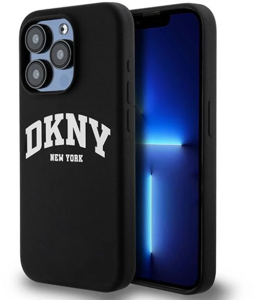 DKNY Liquid Silicone White Printed Logo MagSafe iPhone 15 Pro Case - Black