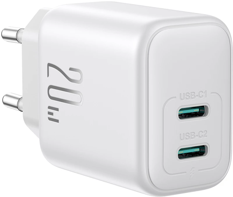 Joyroom JR-TCF12 mains charger 2x USB-C 20W PD / QC 3.0 - white