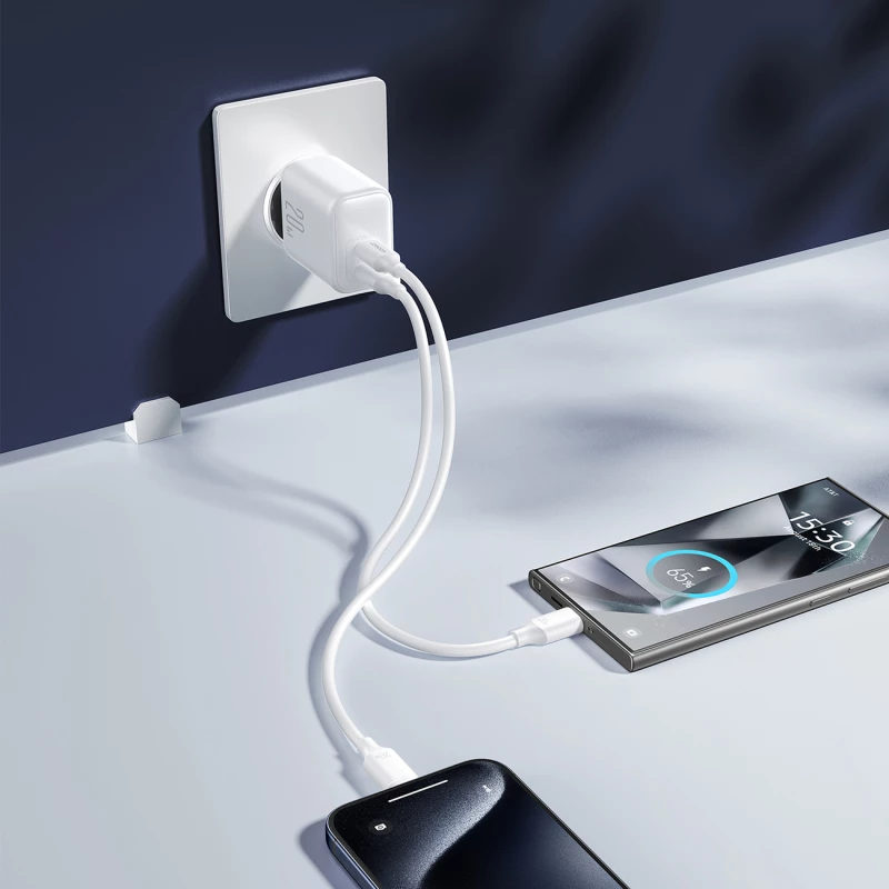 Joyroom JR-TCF12 mains charger 2x USB-C 20W PD / QC 3.0 - white