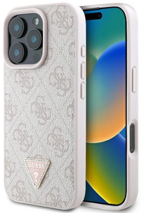 Guess Leather 4G Triangle Strass MagSafe Case for iPhone 16 Pro Max - Pink
