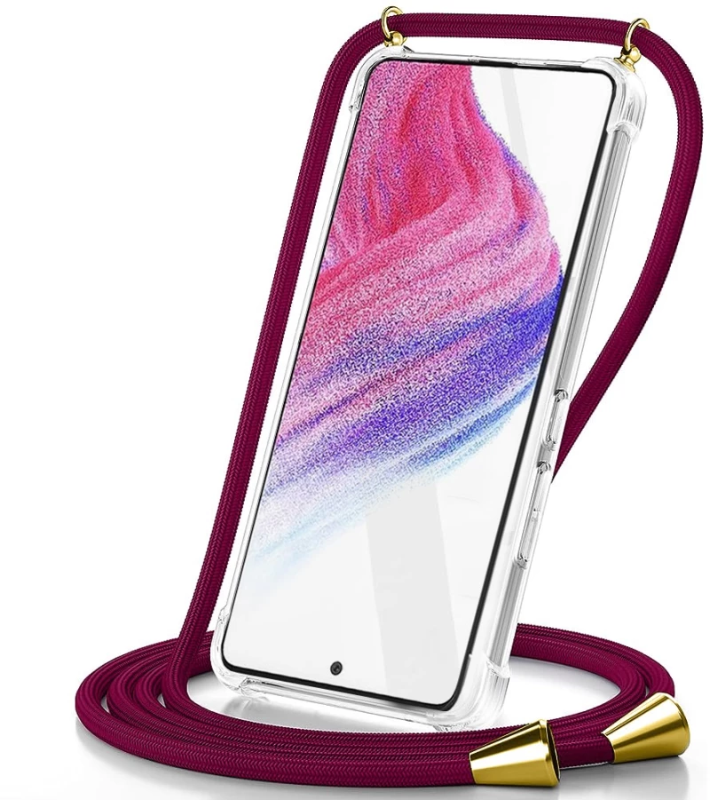 Θήκη Ancus Crossbody για Apple iPhone 16 Pro Διάφανη με Κορδόνι Μπορντώ