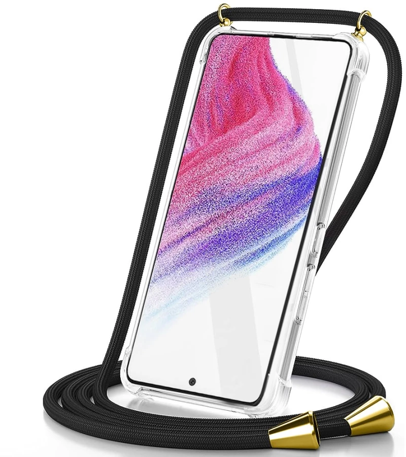 Θήκη Ancus Crossbody για Apple iPhone 16 Pro Max Διάφανη με Κορδόνι Μαύρο