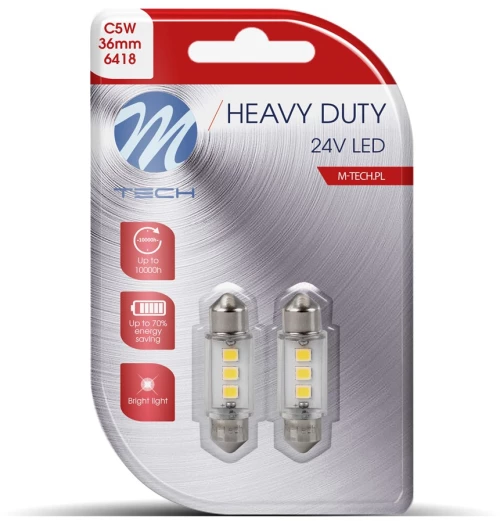ΛΑΜΠΑΚΙΑ ΠΛΑΦΟΝΙΕΡΑΣ C5W 24V SV8,5 36mm 3xSMD2835 LED ΛΕΥΚΟ HEAVY DUTY BLISTER M-TECH - 2 Τεμ.