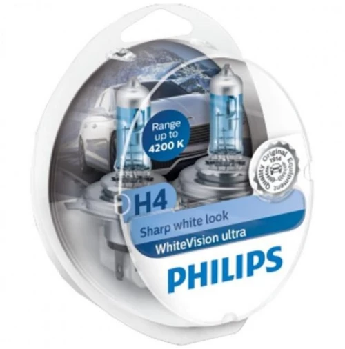 H4 12V 60/55W  Philips White Vision Ultra λάμπες 4200K 12342WVUSM