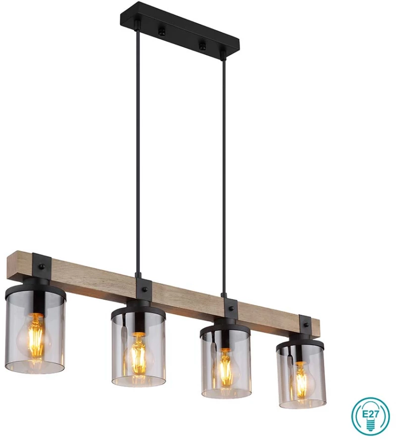 Φωτιστικό Κρεμαστό Ράγα Globo Lighting Lila 15555-4H Μαύρο
