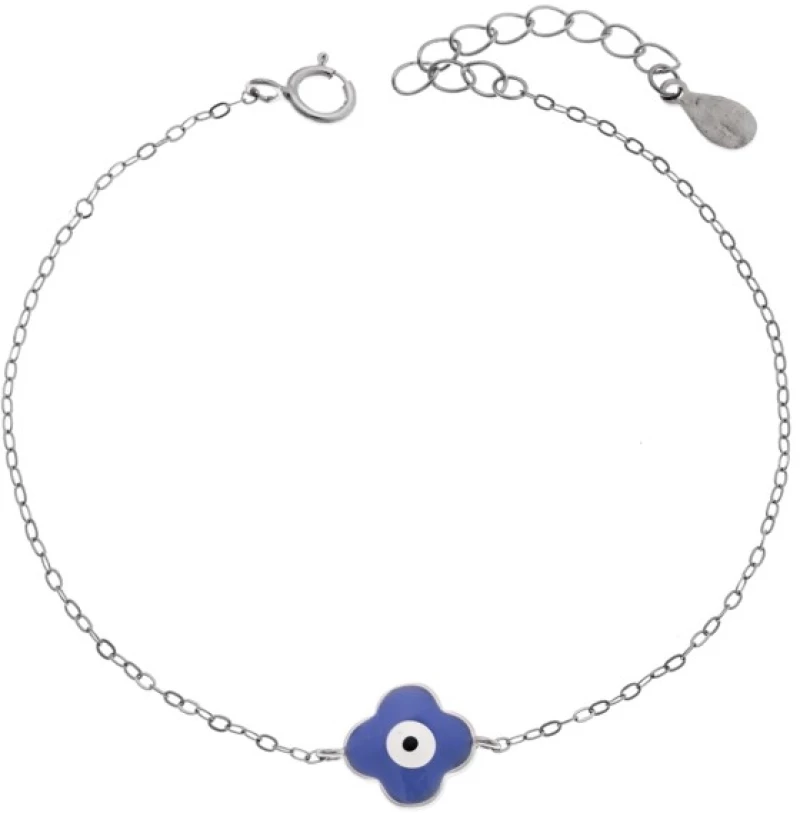 Βραχιόλι Senza Silver 925, Σταυρουδάκι με μάτι και μπλε σμάλτο
