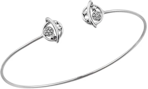 Βραχιόλι Γυναικείο Senza από ασήμι 925, λεπτή χειροπέδα με πλανήτη και λευκά ζιργκόν