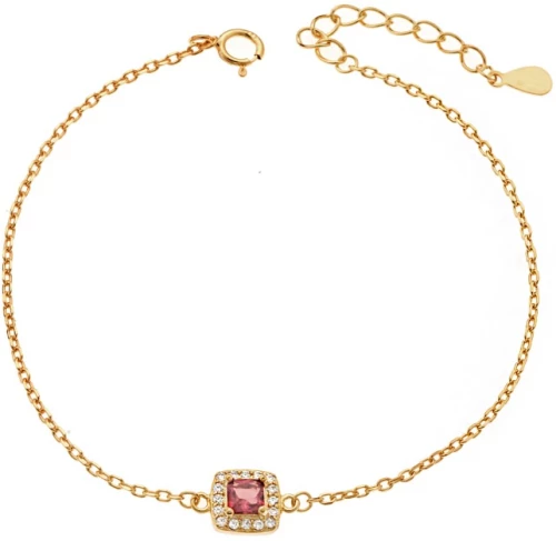 Βραχιόλι Senza από επιχρυσωμένο ασήμι 925, φούξια τετράγωνο με λευκά ζιργκόν