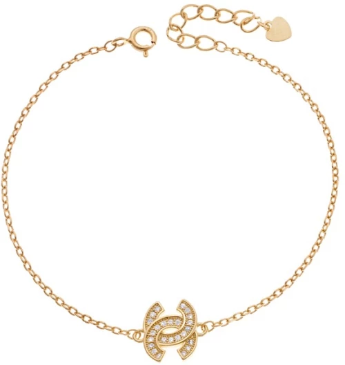 Βραχιόλι Γυναικείο Senza από επιχρυσωμένο ασήμι 925, με σχέδιο τύπου "Chanel" και λευκά ζιργκόν