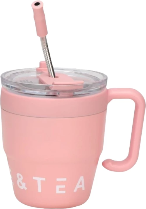 Φορητό παγούρι-θερμός κούπα με καλαμάκι - 450ml - 954293 - Pink