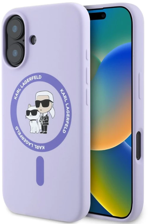 Karl Lagerfeld Θήκη Liquid Silicone Karl and Choupette MagSafe iPhone 16 Purple
