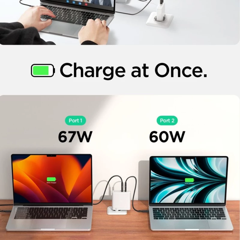 Spigen Φορτιστής Arcstation Pro Gan-1402 2-Port Type-C Network Charger 140W White