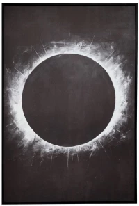 Eclipse πίνακας σε τυπωμένο καμβά με την τεχνική ασημοτυπίας με απεικόνιση έκλειψη ηλίου και μαύρη ξύλινη κορνίζα 83x123 εκ