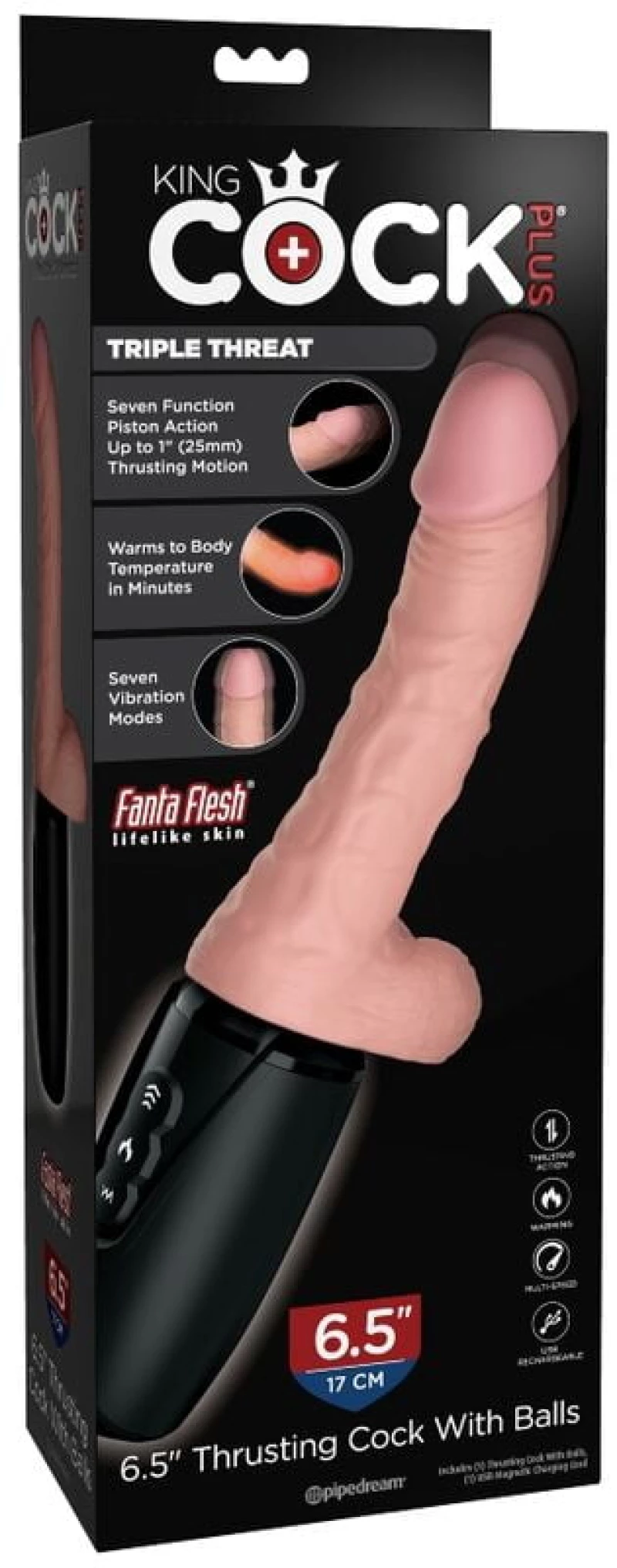 King Cock Triple Threat Thrusting Cock with Balls 16.5cm Light - ( Κωδικός Προϊόντος : D-230568 )